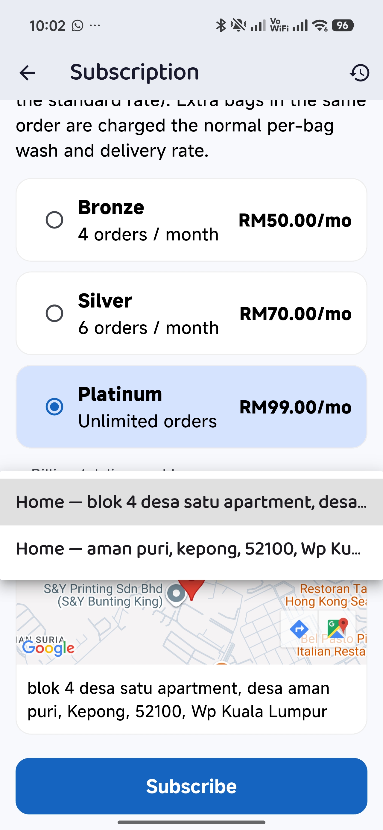 Choose address and tap Subscribe